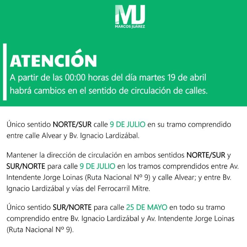Marcos Juárez: Cambios en el Sentido de Circulación de Calles ...